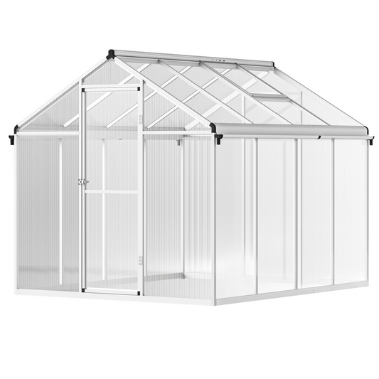 8x6ft Aluminium Greenhouse with/ Door Window Galvanised Base PC Panel