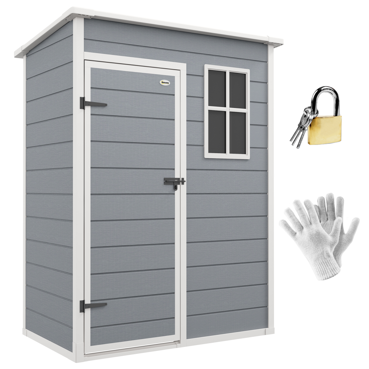 5 x 3 Garden Shed w/ Floor, Lockable Door, Window and Vent, Grey