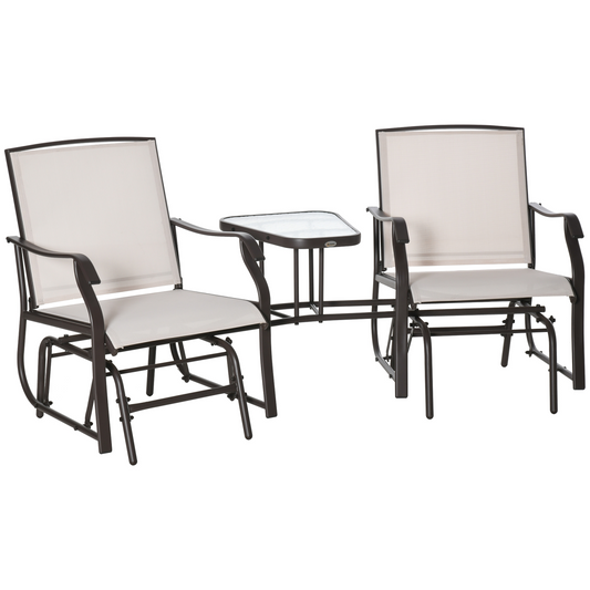 Double Glider Companion Rocking Chairs Loveseat Garden Table Beige