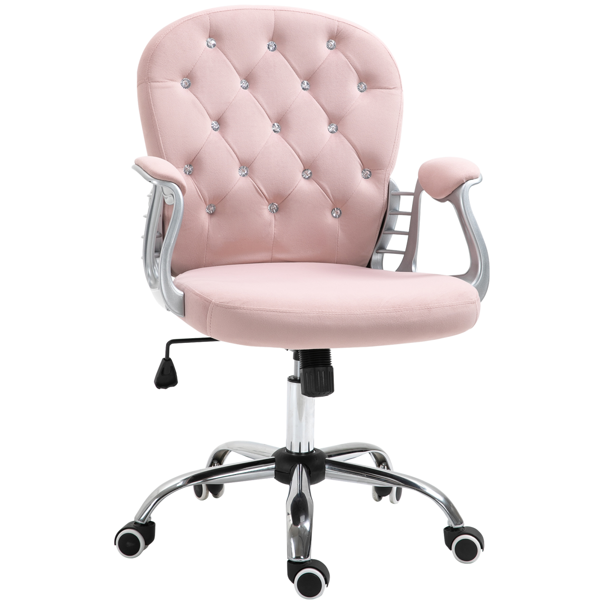 Office Chair Luxury Velour Diamond Tufted Padded Ergonomic 360 Swivel Pink