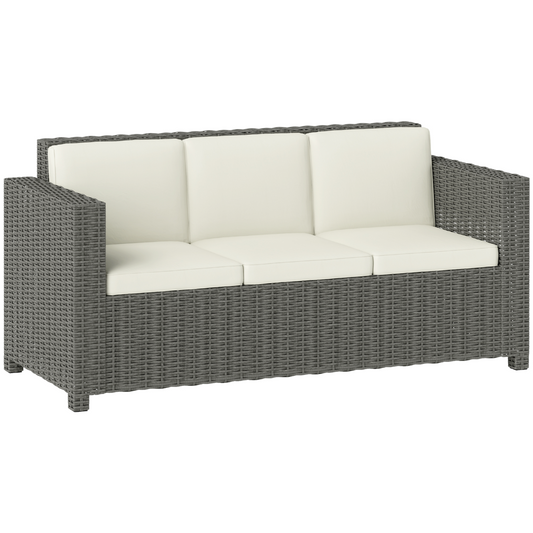 Rattan Wicker 3-seater Sofa Chair Patio Furniture w/ Cushion Cream