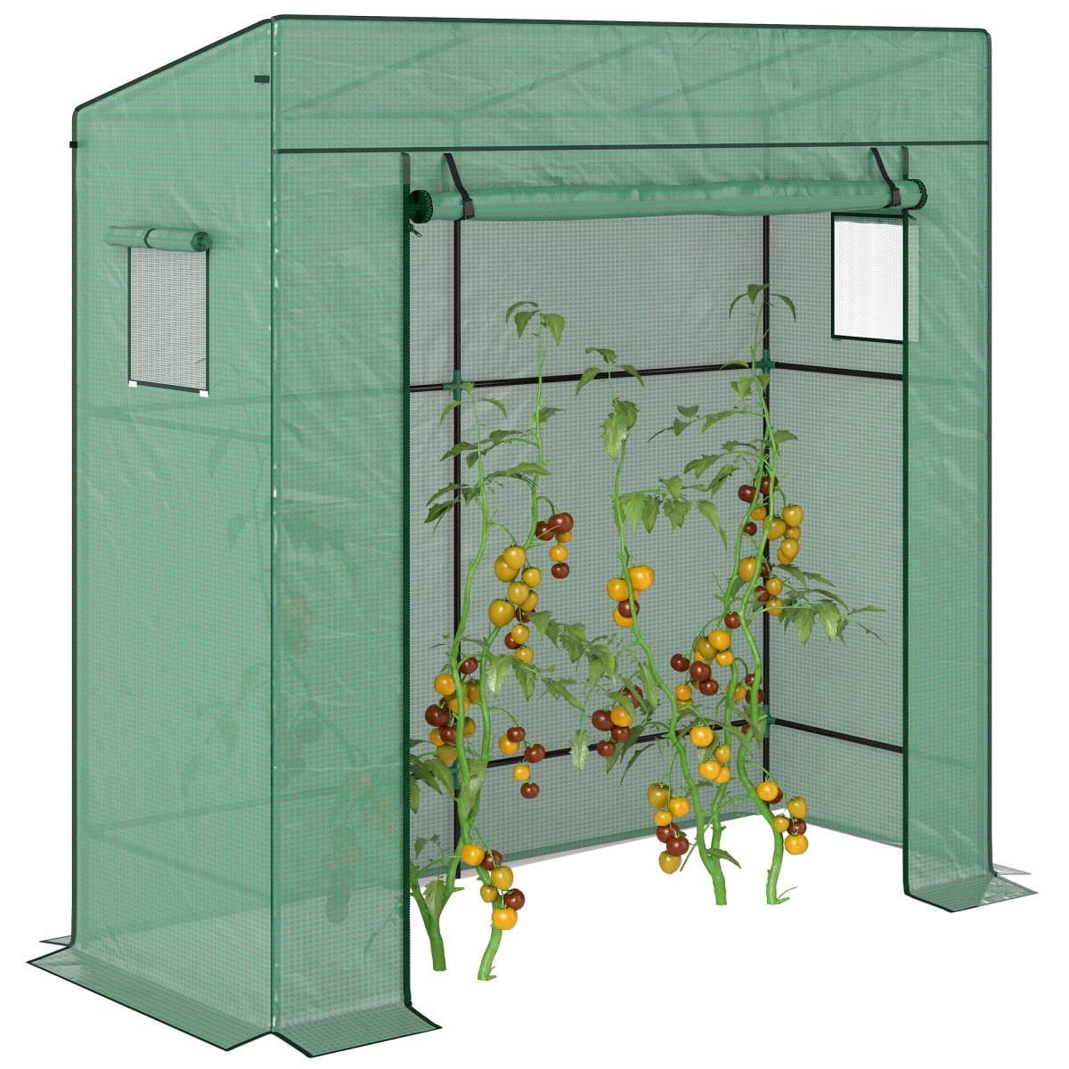 Walk-in Garden Green House with Large Roll-up Door and 2 Mesh Windows
