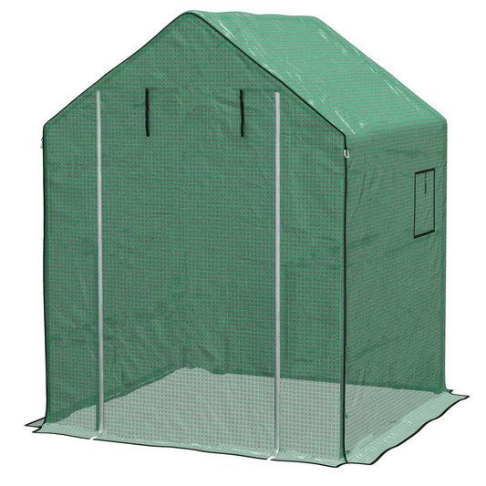 Walk-in Greenhouse Cover Replacement with Door and Mesh Windows, Green