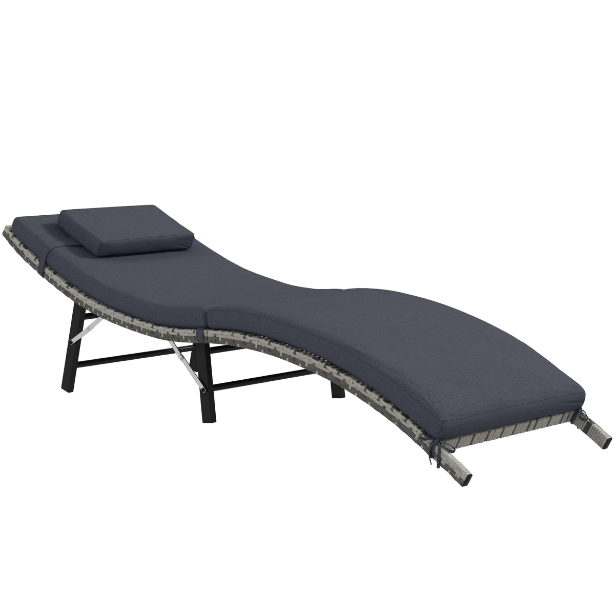 Folding Rattan Sun Lounger Outdoor Chair with Cushion and Pillow, Grey