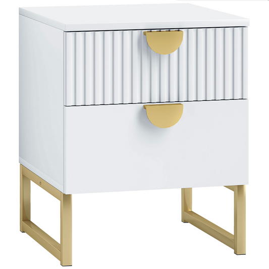 Bedside Table with 2 Drawers for Bedroom, Living Room, White