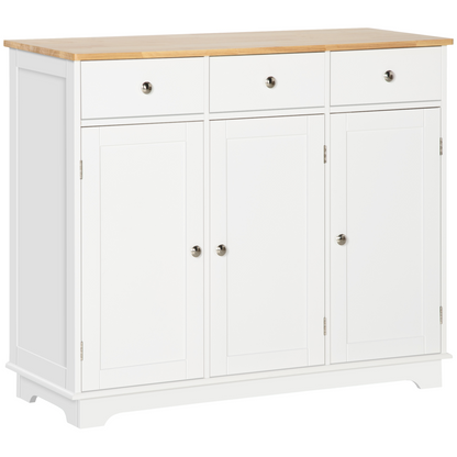 Sideboard with Rubberwood Top, Buffet Drawers and Adjustable Shelves