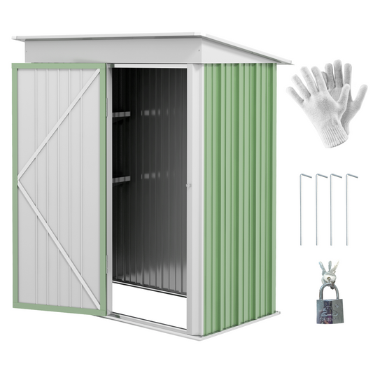 Steel Garden Shed, Small  Lean-to Shed for Bike Tool, 5x3 ft, Green