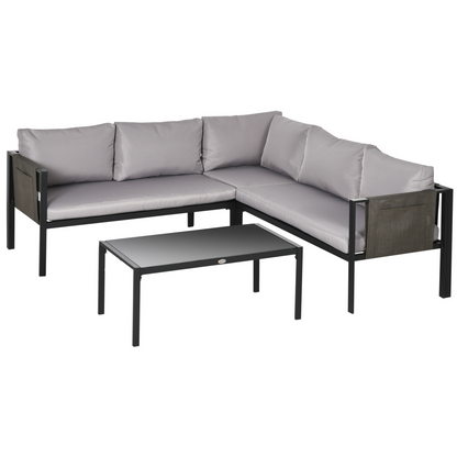 Garden Furniture Set w/ Breathable Mesh Pocket, Light Grey 4 Piece