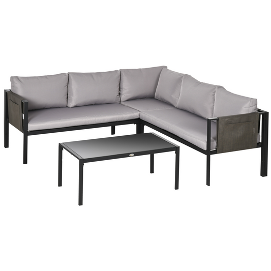 Garden Furniture Set w/ Breathable Mesh Pocket, Light Grey 4 Piece