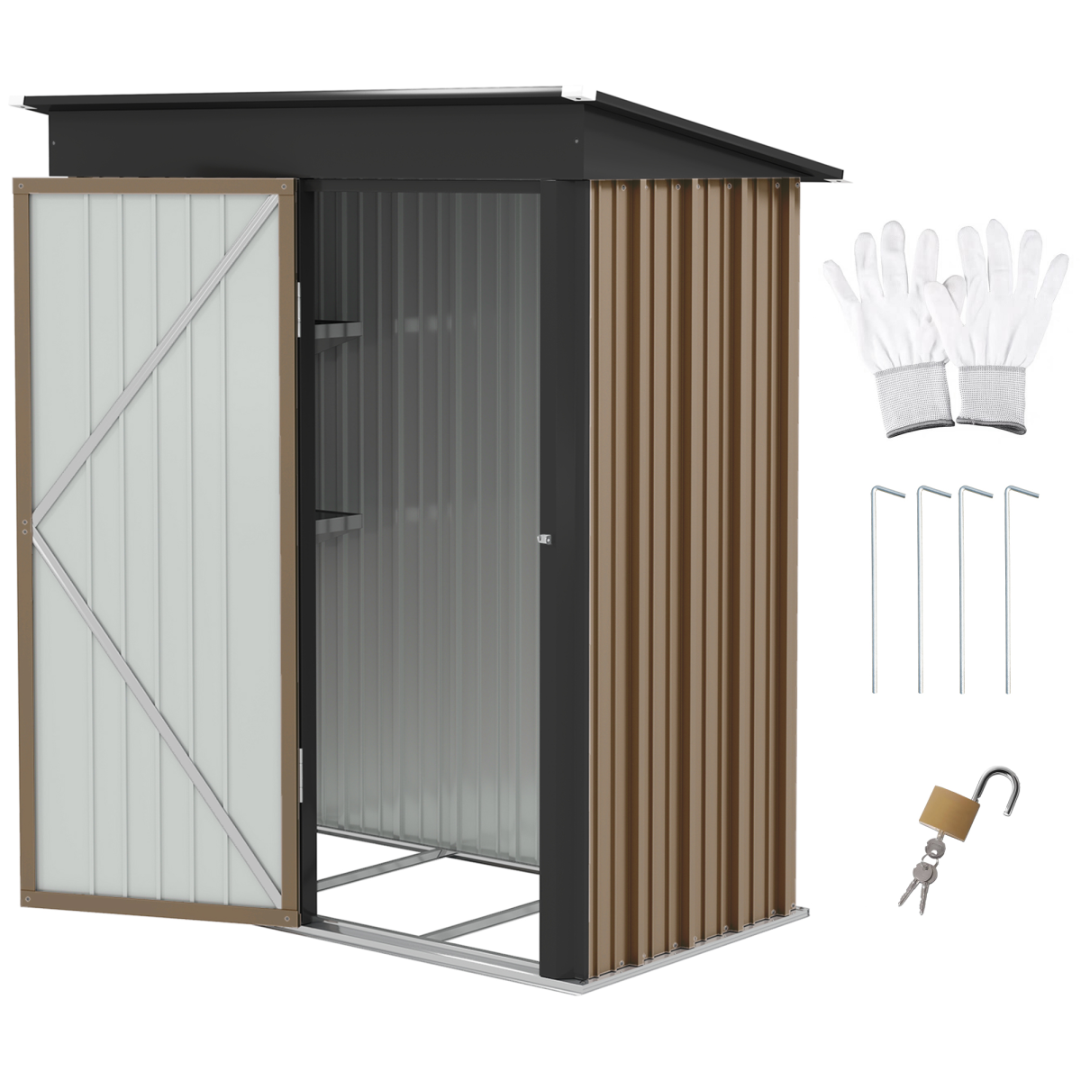 Steel Garden Shed, Small Lean-to Shed for Bike, 5x3 ft Brown
