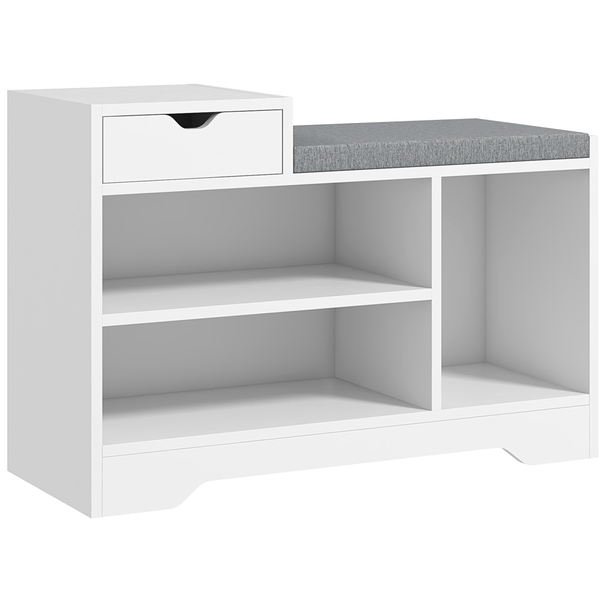 Upholstered Entryway Shoe Bench with Storage Drawer Open Shelf White