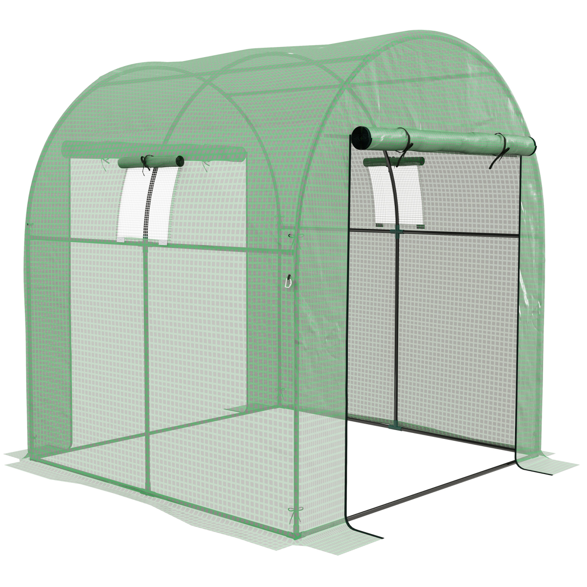 Polytunnel Greenhouse with Doors and Mesh Windows 1.8 x 1.8 x 2m