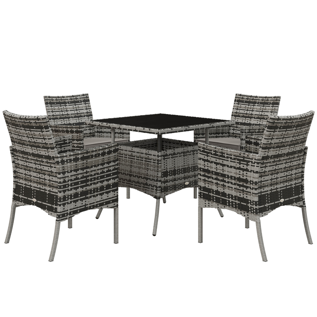 4 Seater Rattan Garden Furniture Set w/ Tempered Glass Tabletop - Grey