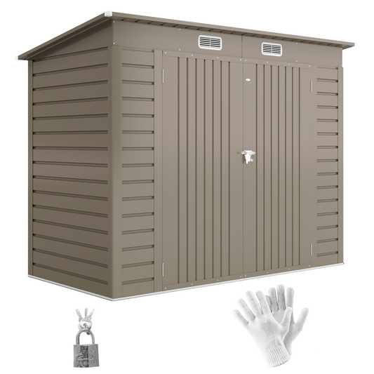 8 x 4FT Metal Garden Storage Shed with Double Doors, Light Grey