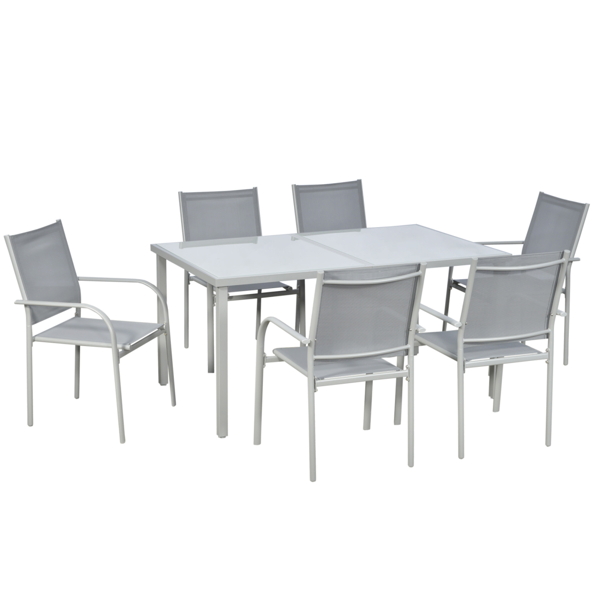 7 Piece Garden Dining Set, Steel Outdoor Table and Chairs, Grey