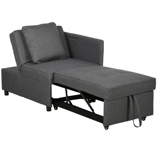 Folding Sleeper Sofa Bed Chair with Pillows, Pocket, Grey