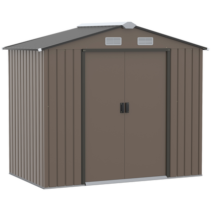 7 x 4ft Metal Garden Storage Shed Brown
