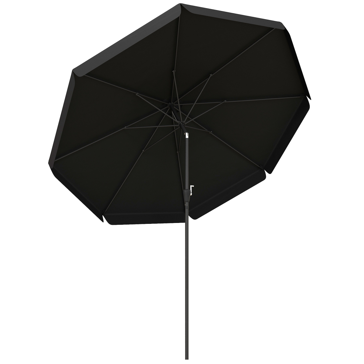 2.7m Patio Umbrella Garden Parasol with Crank, Ruffles, 8 Ribs, Black