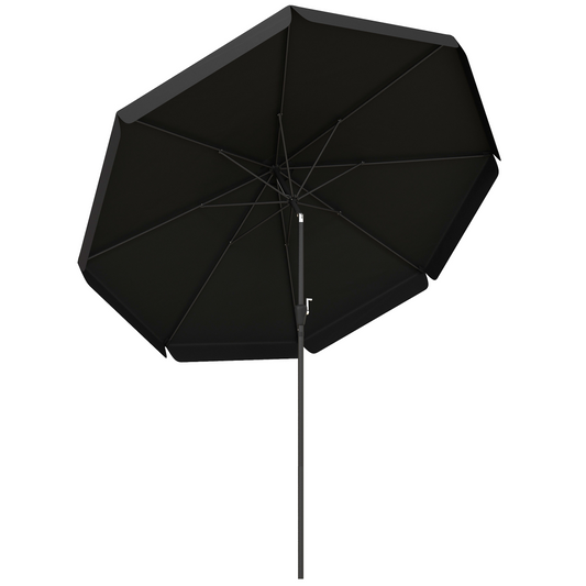 2.7m Patio Umbrella Garden Parasol with Crank, Ruffles, 8 Ribs, Black