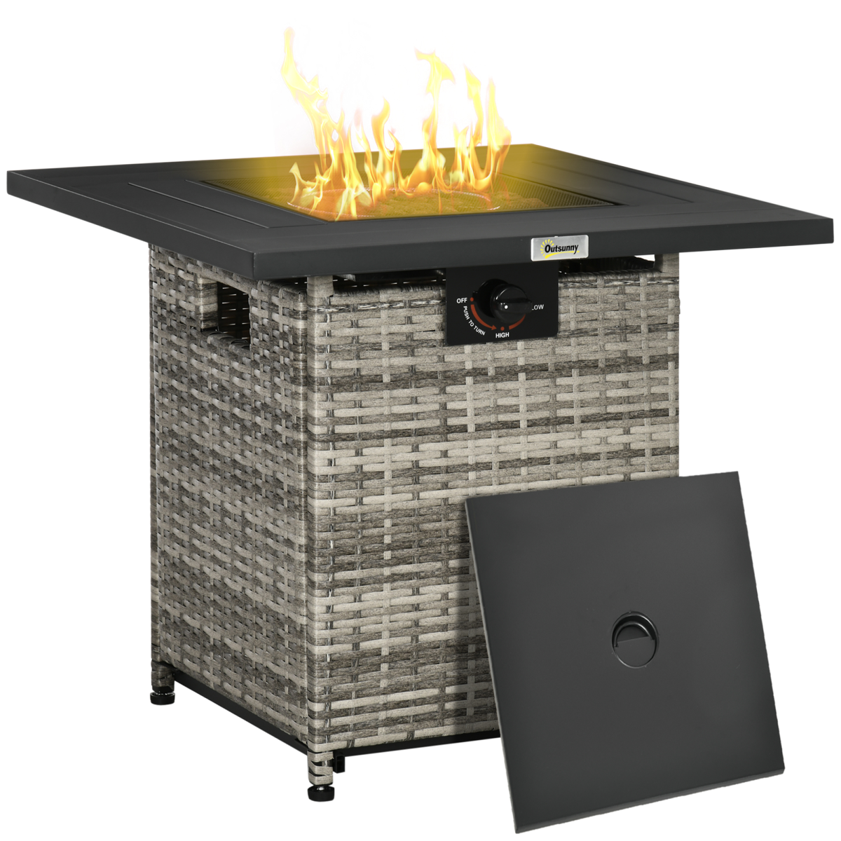 Gas Fire Pit Table w/ Rain Cover, Mesh Lid & Lava Stone, 40,000 BTU