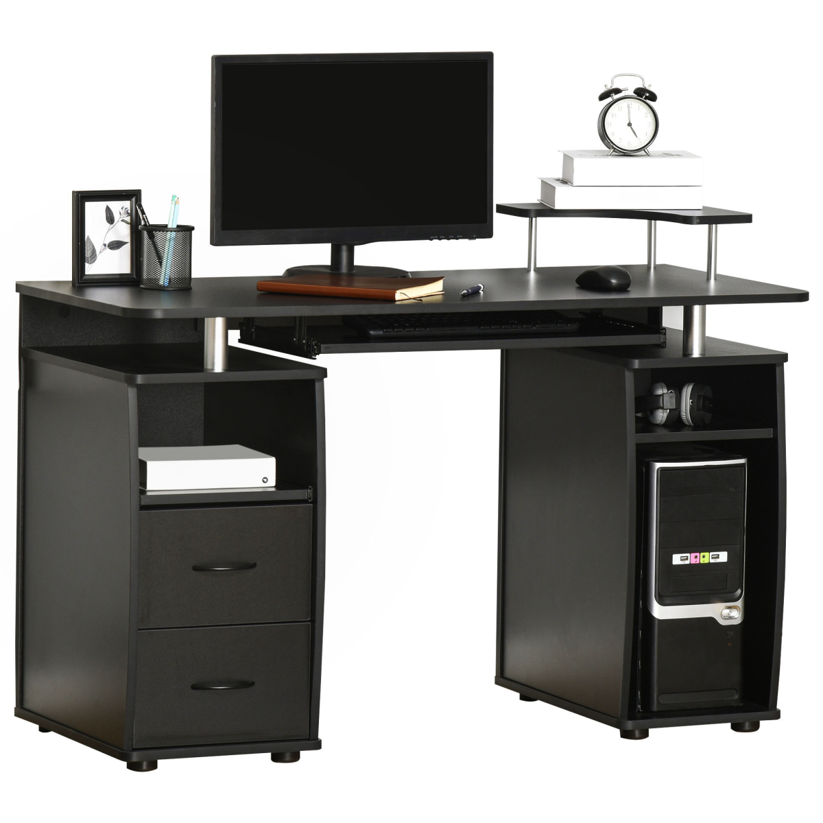 Computer Office Desk Table Workstation w/  Keyboard Tray, Drawer, Black