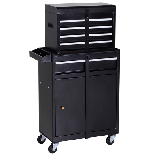 Steel 4-Drawer Duo-Door Rolling Tool Cabinet Tool Chest On Wheels Black