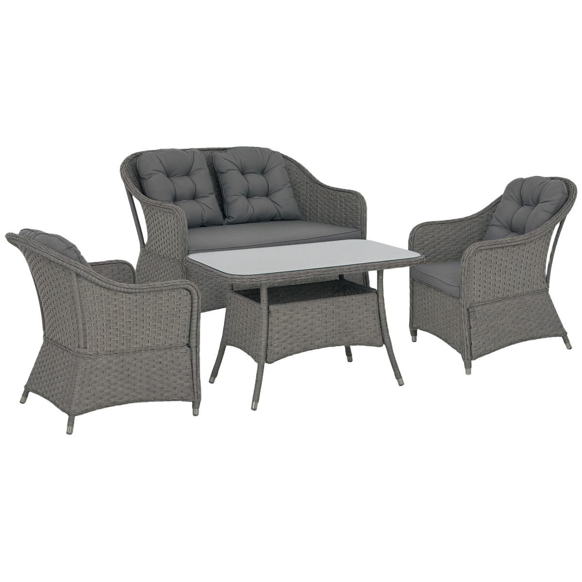 Rattan Garden Furniture, Padded Cushions Conversation Sofa Set 4 PCS