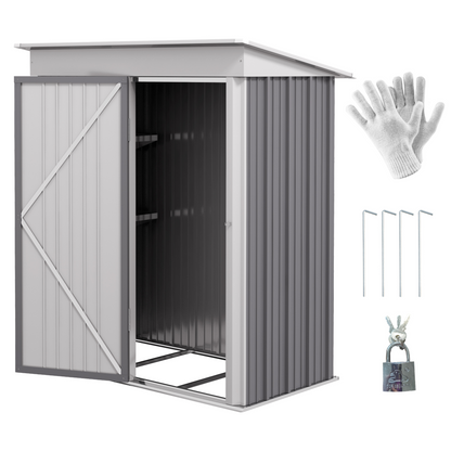 5 x 3ft Lean To Metal Garden Shed Grey