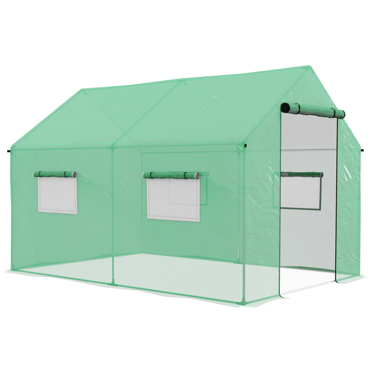 Tunnel Greenhouse W/ UV-resistant PE Cover, Wide Door, 2 x 3(m), Green