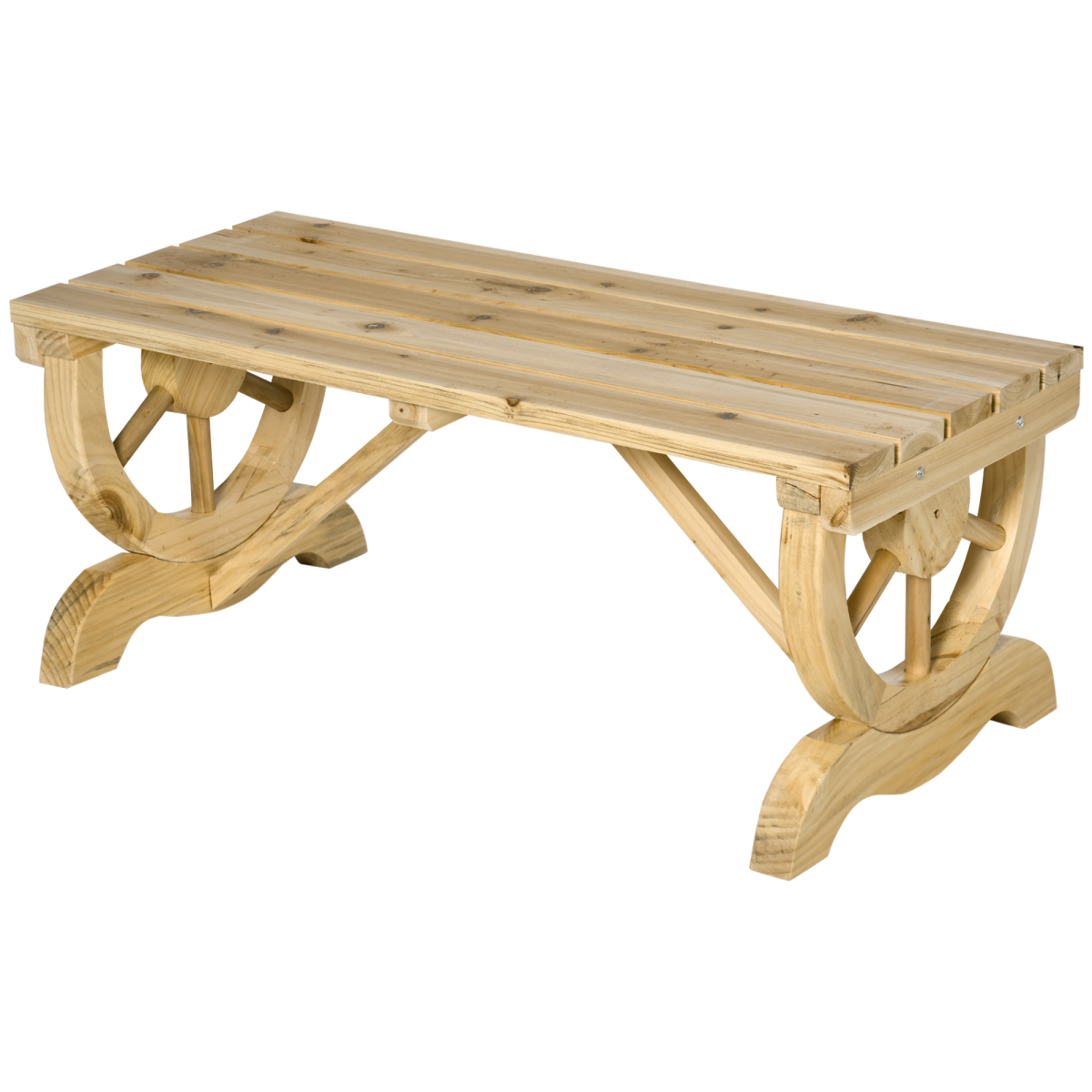 Wooden Wheel Bench Rustic Outdoor Patio Garden Seat 2-Person Natural