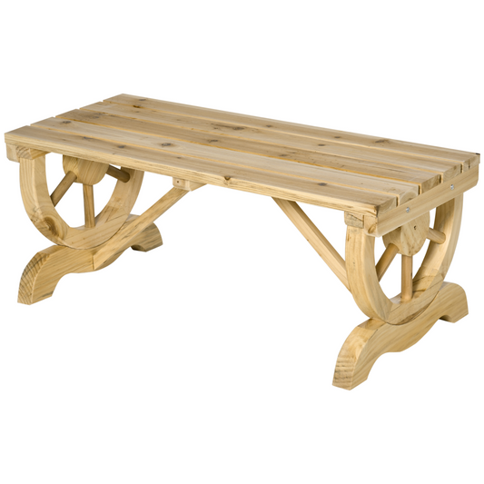 Wooden Wheel Bench Rustic Outdoor Patio Garden Seat 2-Person Natural