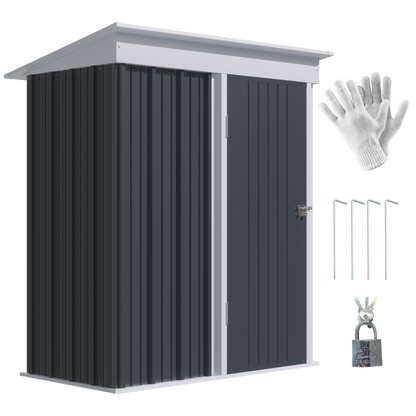 5 x 3ft Lean To Metal Garden Shed Dark Grey