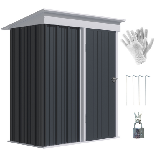 Small Garden Shed, Steel Lean-to Shed for Bike with Adjustable Shelf, Lock, 5x3