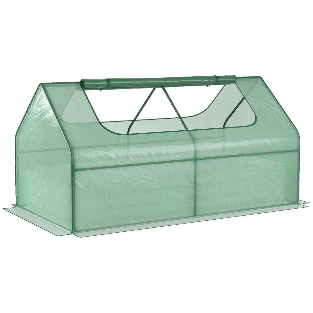 Raised Garden Bed Planter Box with Greenhouse, Large Window, Green