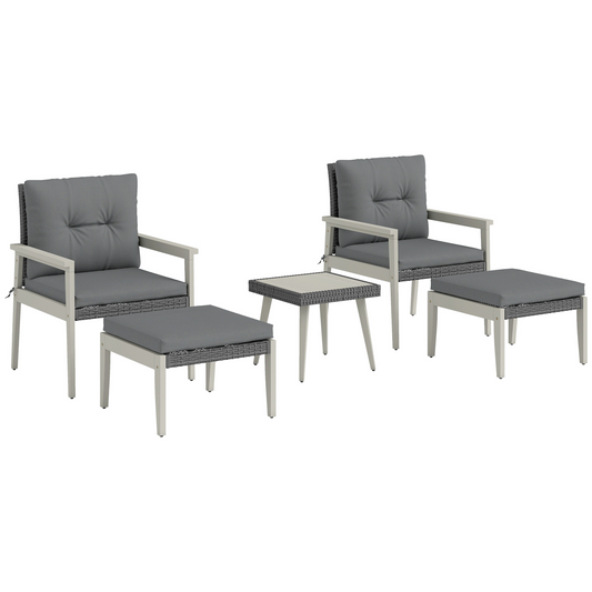 Outsunny 5 Pieces Rattan Patio set with Acacia Wood Top Coffee Table