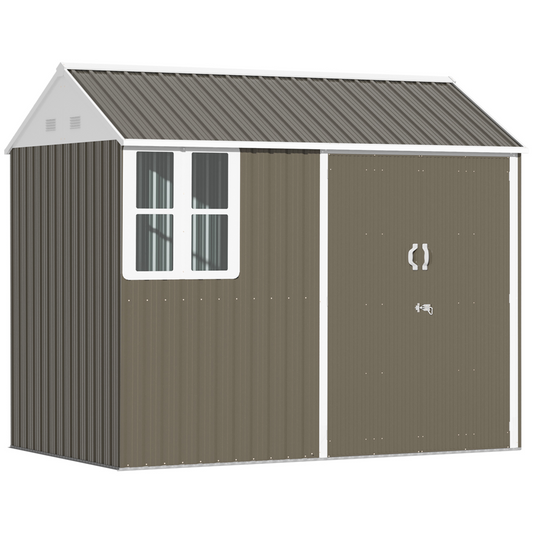 8x6ft Metal Garden Shed Outdoor Storage Shed w/ Doors Window, Grey