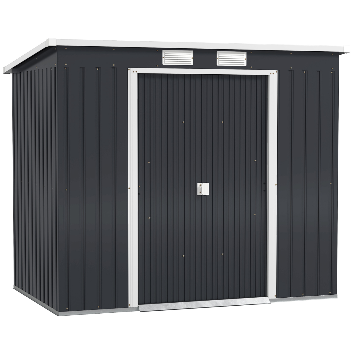 7 x 4ft Metal Garden Storage Shed w/ Double Door Dark Grey