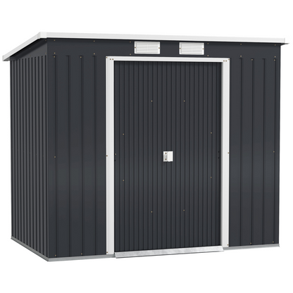 7 x 4ft Dark Grey Metal Garden Storage Shed with Double Doors and Foundation