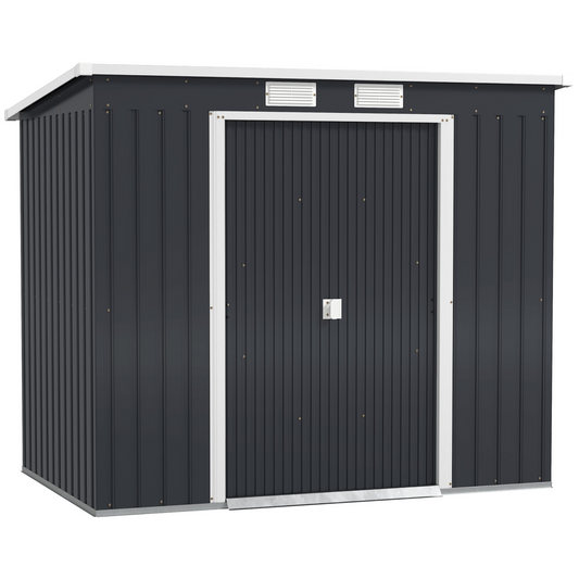 7 x 4ft Metal Garden Storage Shed w/ Double Door Dark Grey