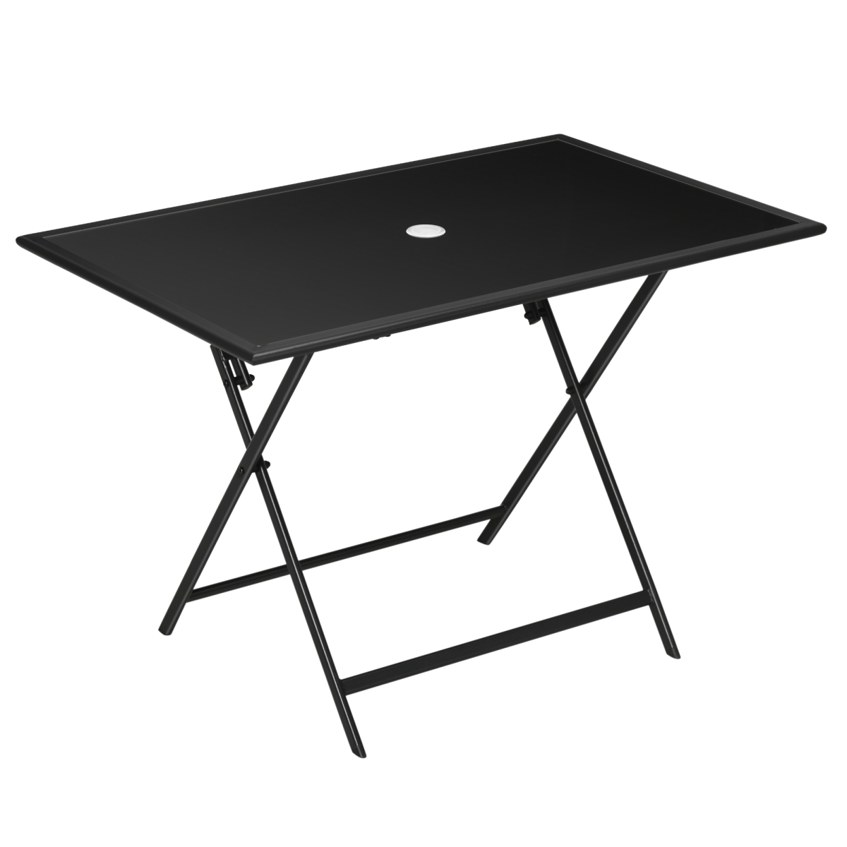 Folding Outdoor Table for 6, Rectangle Glass Top with Parasol Hole 110x70x70cm