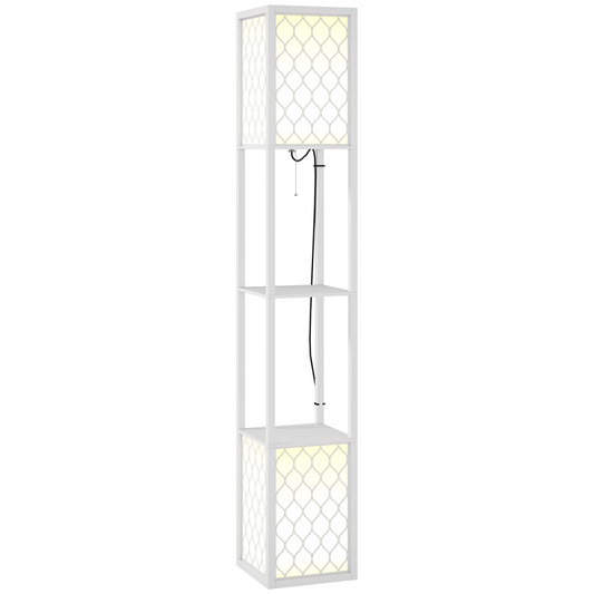 2-Light Modern Floor Lamp with Shelves for Living Room, Bedroom, White
