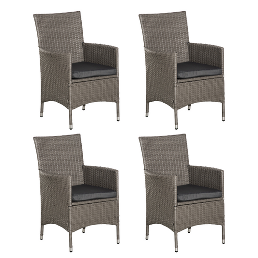 4PC Outdoor Rattan Armchair Wicker Dining Chair Set for Garden Grey