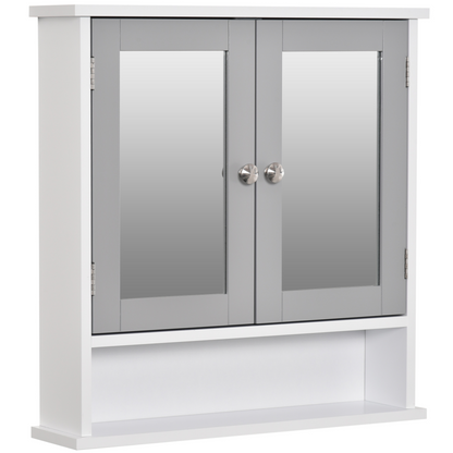 Mirror Cabinet Wall Mounted with Double Mirrored Doors, Hanging Cabinet, Grey