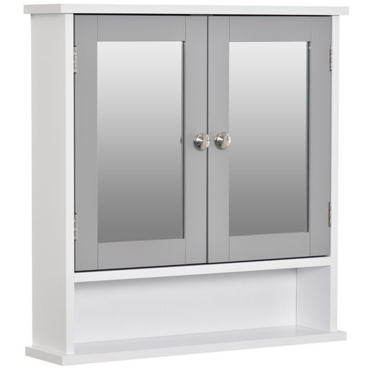 Mirror Cabinet Wall Mounted with Double Mirrored Doors, Hanging Cabinet, Grey