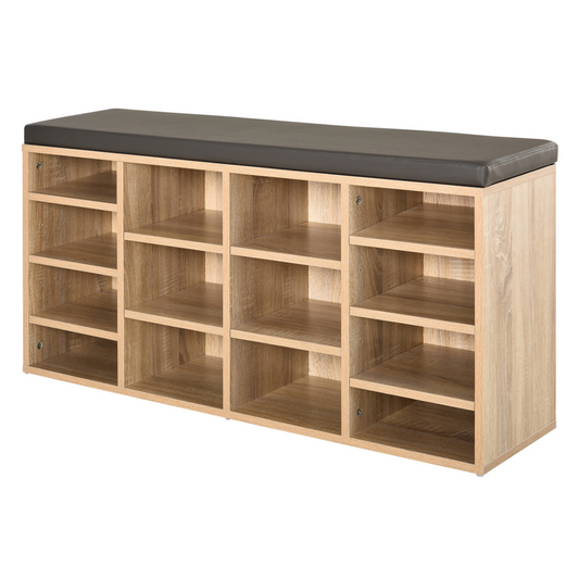 Multi-Storage Shoe Rack 14 Compartments Cushion Moving Shelves  Brown