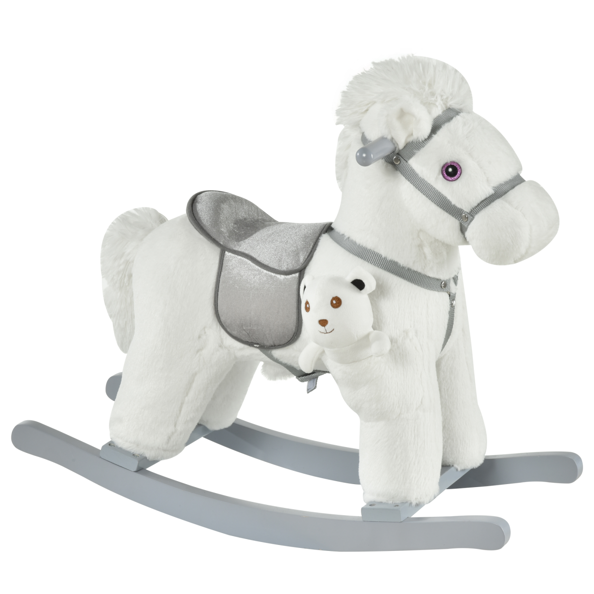 Kids Plush Ride-On Rocking Horse with Plush Toy Sound Handle Grip