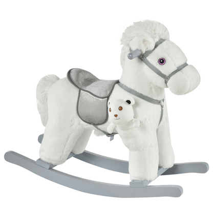 Kids Plush Ride-On Rocking Horse with Plush Toy Sound Handle Grip