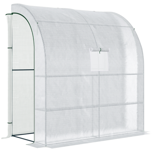 Walk-In Leanto Greenhouse Windows Doors 2 Tiers 4 Shelves 200x100x213cm White