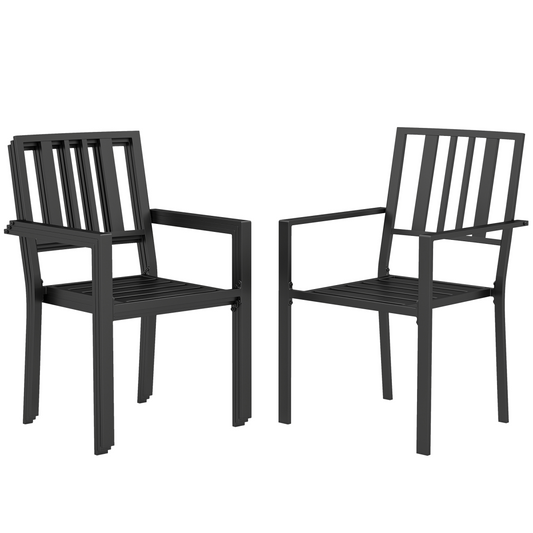 4 PCs Stackable Outdoor Garden Chairs with Metal Slatted Design, Black