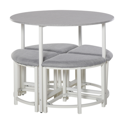 Modern Round Dining Table Set with 4 Upholstered Stools for Dining Room
